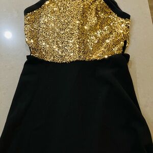 Girls Black and Gold Sequin Dress